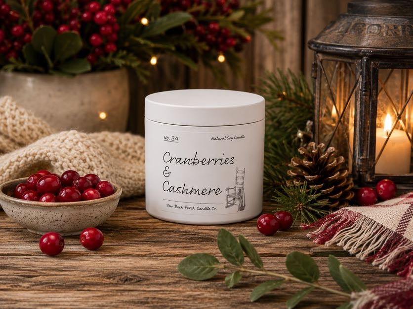 Cranberries & Cashmere 5 oz mini soy candle by Back Porch Candle Co.