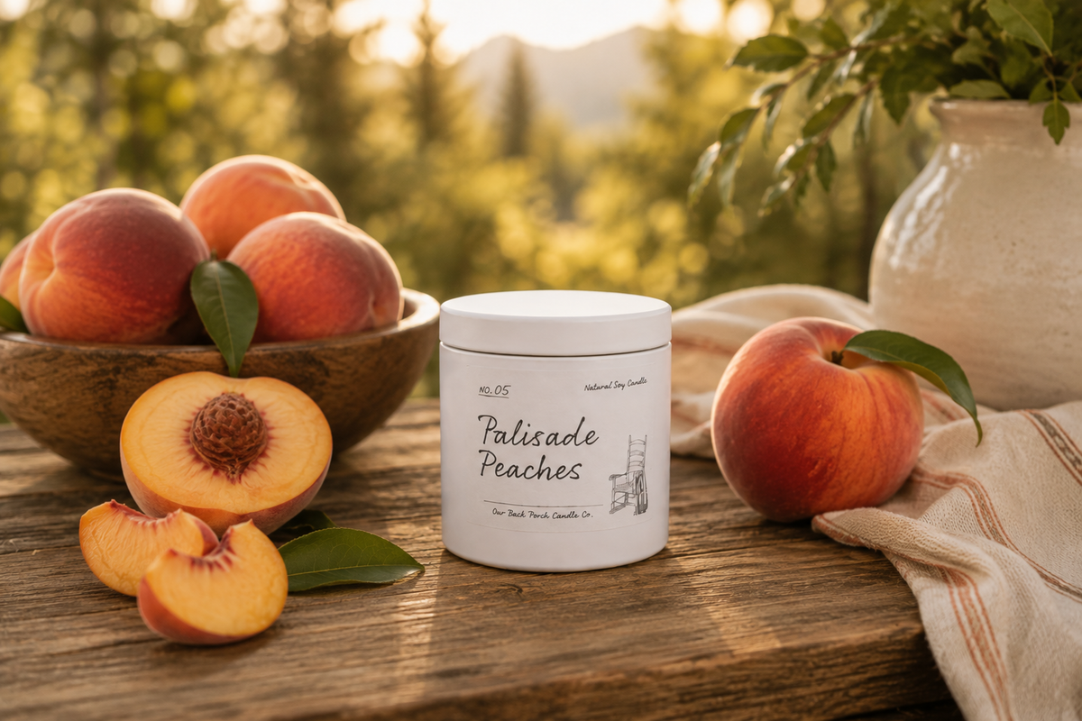 Palisade Peaches 5 oz mini soy candle by Back Porch Candle Co.