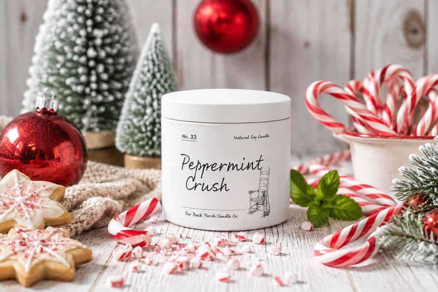 Peppermint Crush 5 oz mini soy candle by Back Porch Candle Co.
